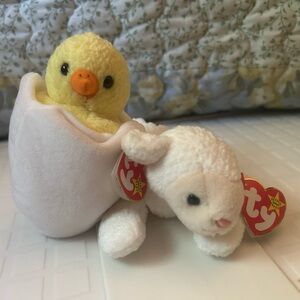 Ty Yellow Chick and White Lamb Plush Toys